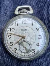 1938 Elgin Pocket Watch 16s 17 Jewels Art Deco Dial, Guilloche Center Open Face