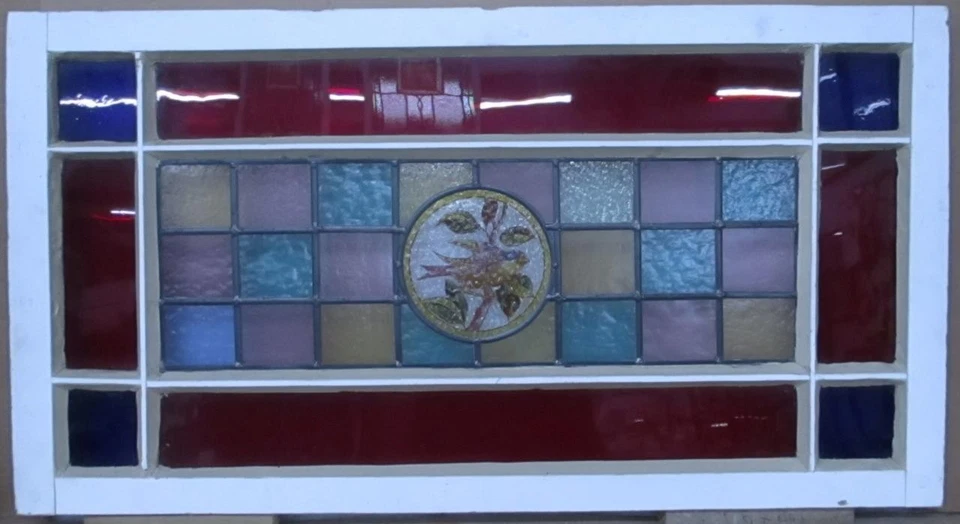 VICTORIANO TRAVESAÑO ANTIGUO INGLÉS VITRAL CON PLOMO 36,75" X 19,75" Foto 2 de 3