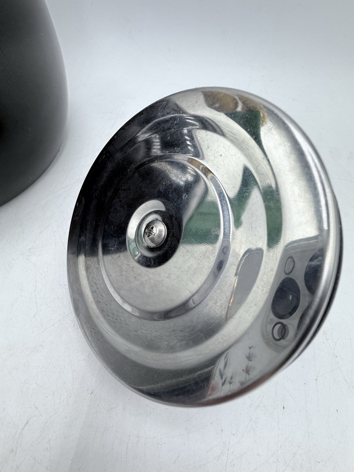 Vintage Ancona RARE Black Enamel Whistling Tea Kettle Tulip & Hummingbird 90s