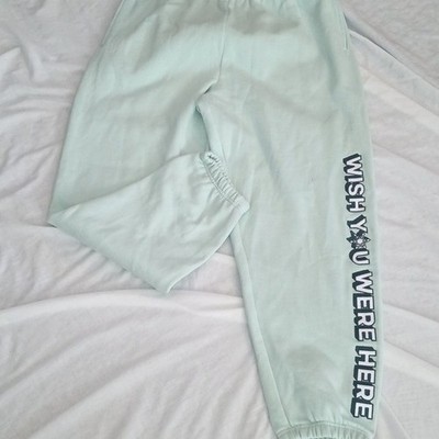 Victoria's Secret Pink Sweatpants L Green Campus Jogger Wish You Were Here New