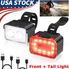 USB Rechargeable LED Bicycle Headlight Bike Front Rear Light Cycling Lamp Set