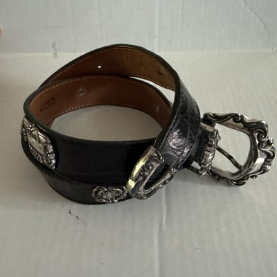 Vintage 1993 Brighton Belt S 42203 Silver Toned Conchos Women Small Leather USA