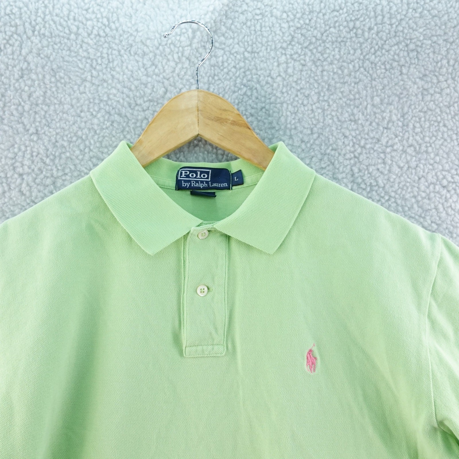 Vintage Y2K Polo Ralph Lauren Mens L Polo Shirt Pink Pony Logo Green Rugby