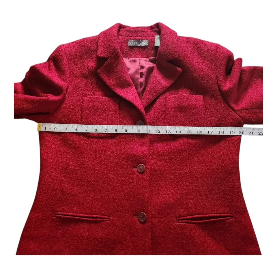Blazer Mezcla Lana Kate Hill Talla 12 Rojo Carrera Clásico Estilo Vintage Bolsillos Foto 4 de 4