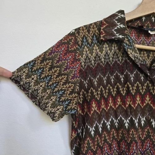 Vintage 70s Mad LA Leaf Print Button Down Blouse Retro Boho Stretch Top, $44.99 - Photo 4