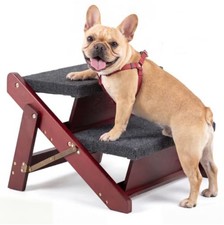 Wooden Pet Stairs Ramp 2 Step Foldable 220 Lb Support Nonskid Carpet for Senior