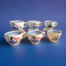 Vintage Stangl Fruit and Flowers Handled Coffee Tea Cups set of 6 Blue Pink 