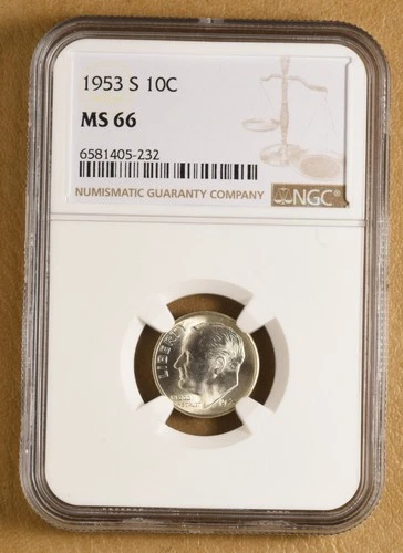 1953 S Roosevelt Silver Dime NGC MS66