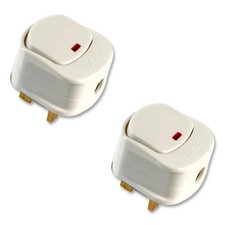 2 x Mains Plug Top With On/Off Switch 13A Amp Fused 3 Pin Switched White