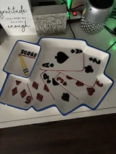 Boston Warehouse Trading Corp Poker Playing Cards Ceramic Chip And Dip Tray