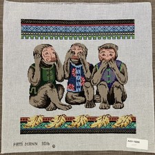 Handpainted Needlepoint Canvas  Patti Mann No Evil   Must Read Description 