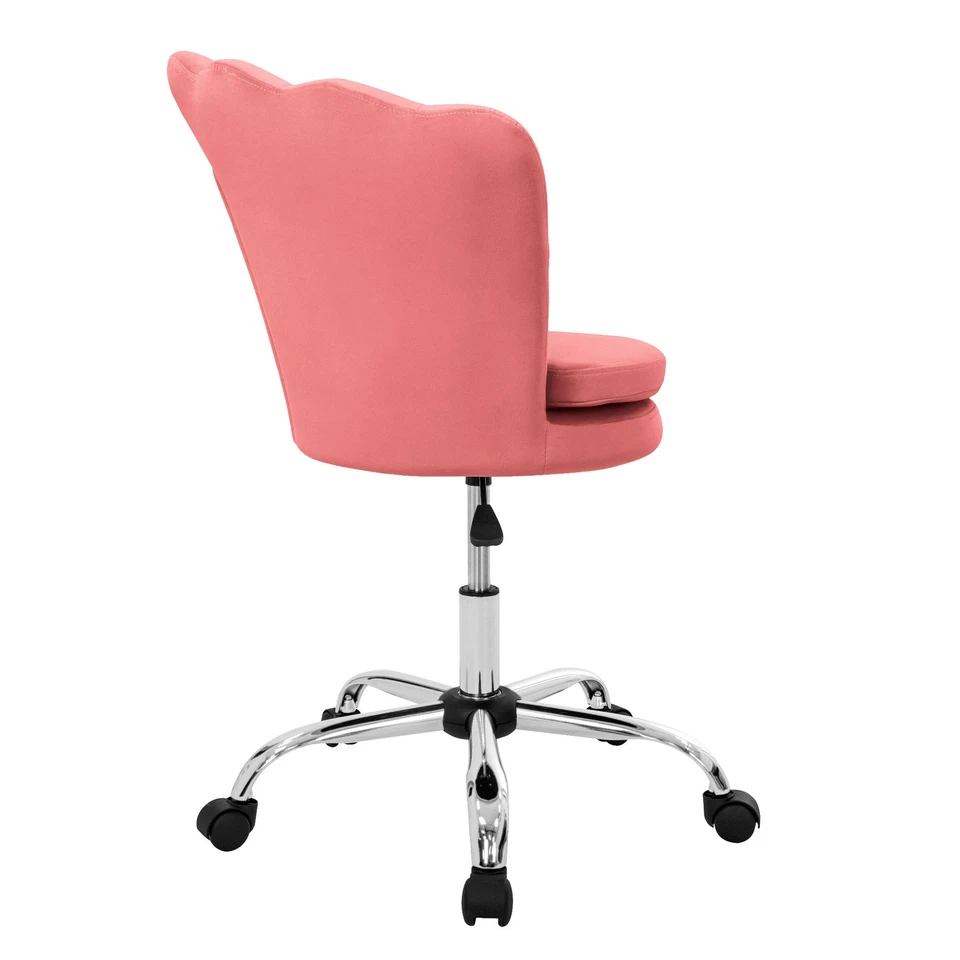 Fauteuil de bureau et salon à roulettes rose hauteur réglable chaise en velours - Photo 3/4
