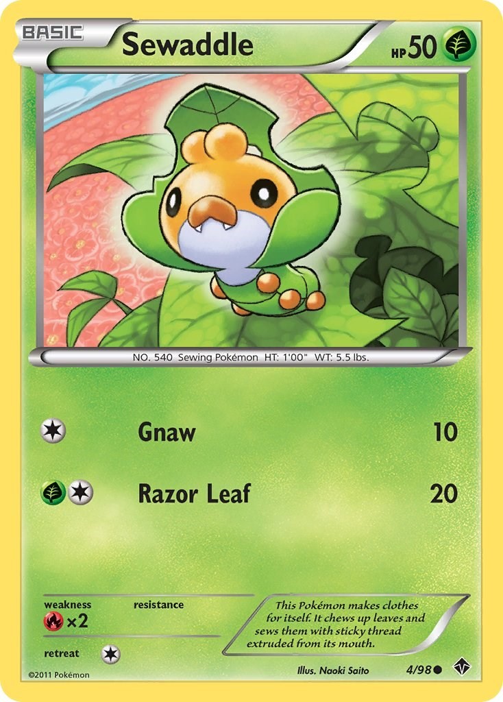 Sewaddle (4) (4/98) Common NM EPO Emerging Powers Pokemon TCG