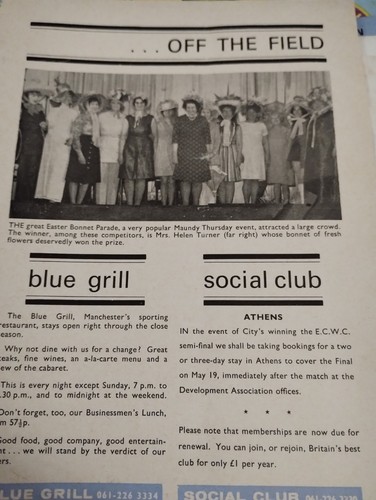 Sk262 Ephemera 1970 Bild Manchester City Helen Turner Ostern Haubenparade