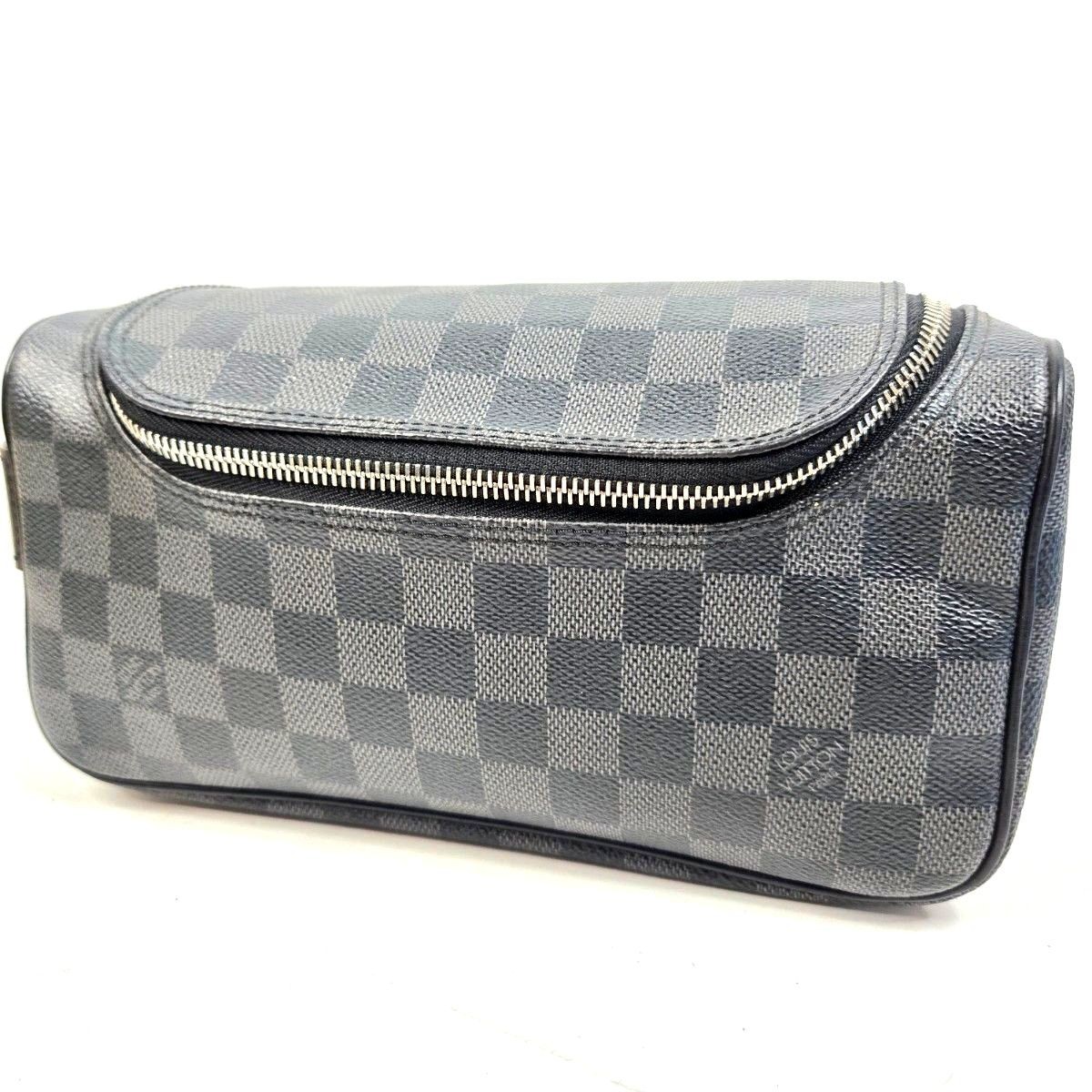 Good Auth LOUIS VUITTON N47625 Damier Graphite Toiletry Pouch Clutch Bag LV F/S