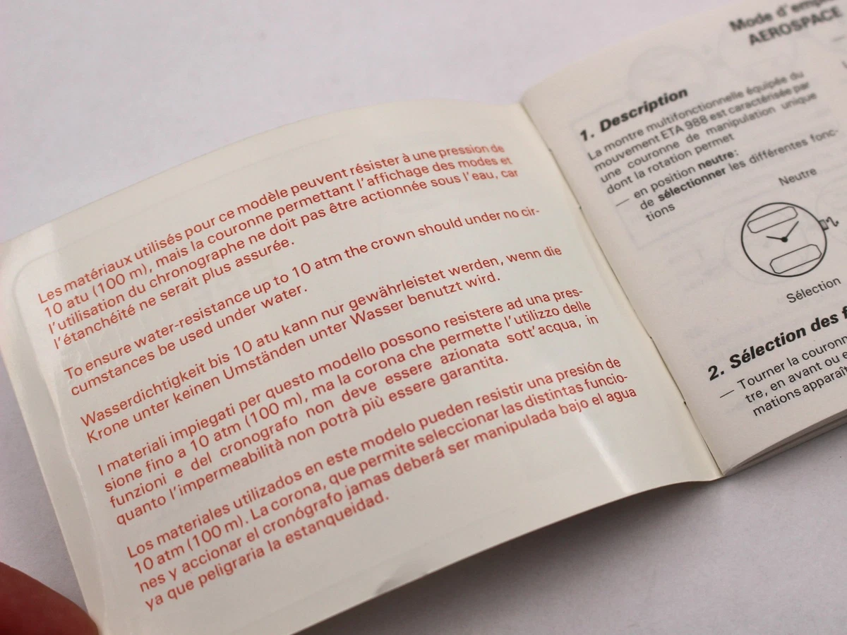 Breitling Manual de Instrucciones Vintage AEROESPACIAL - Gadget Multilingüe Raro