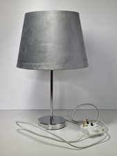 Dunelm Chrome Bedside Lamp Table Light Grey Faux Suede Shade New Bulb Excellent