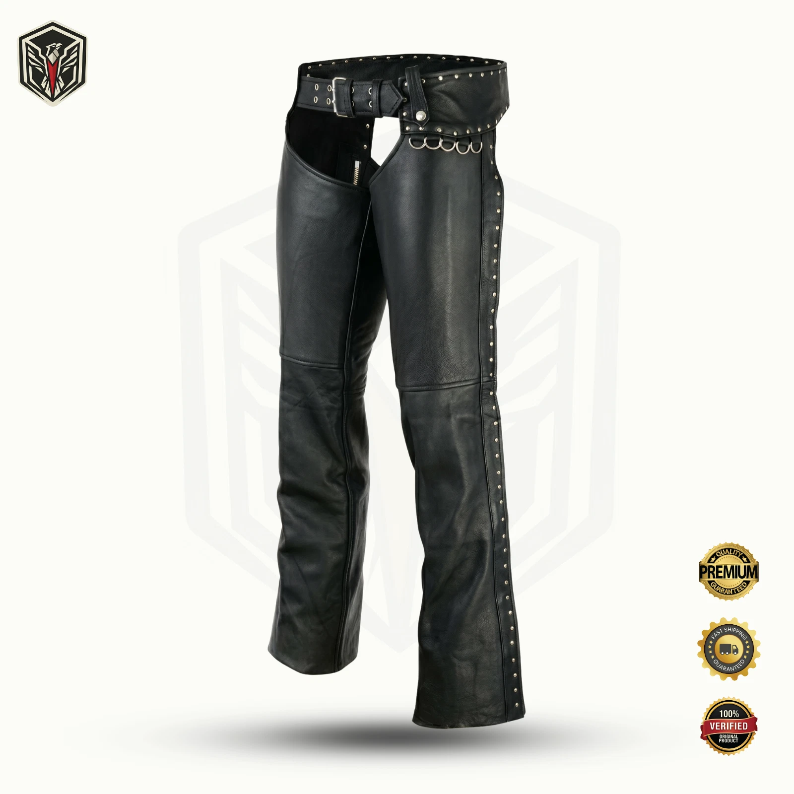 Ladies Black Leather Motorcycle Chaps Studded Women Biker Riding Pants Trousers