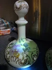 Antique Set of (2)Victorian Embossed Hand Painted Milk Glass Barber Bottles GLOW