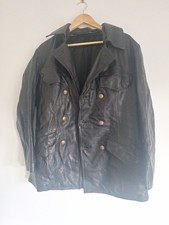 Mens Black Vintage Genuine Leather Mid Length Jacket Size M Pockets