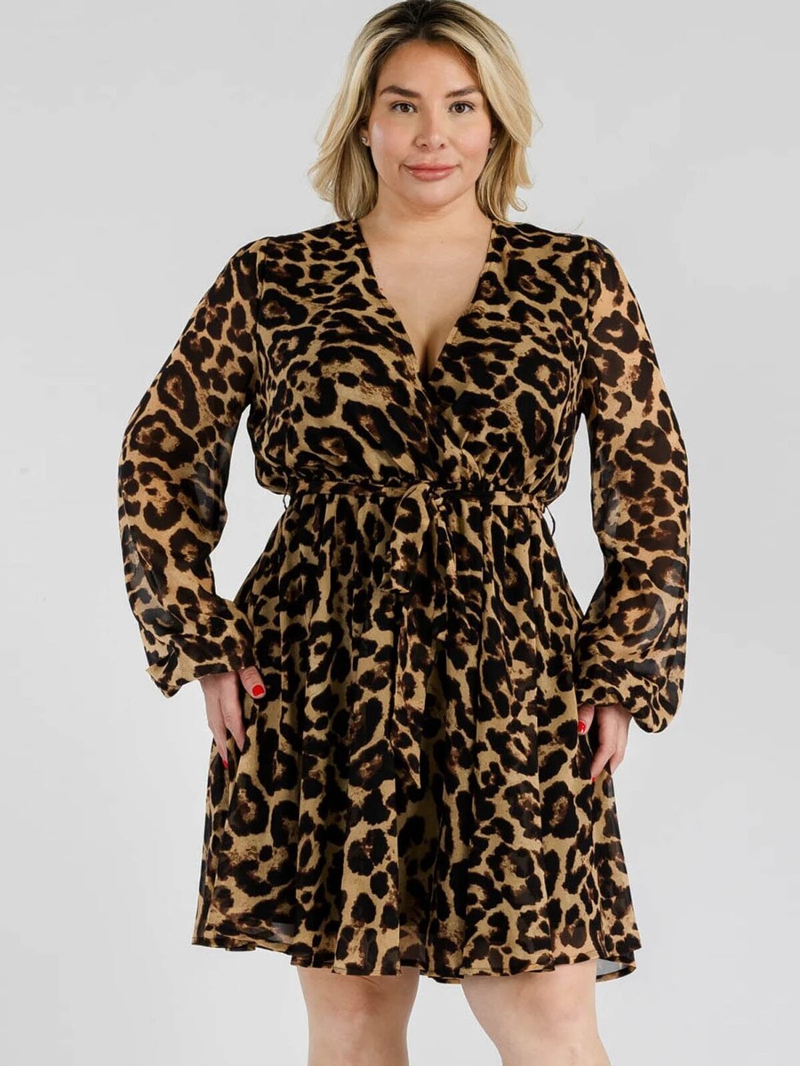knee length dresses for ladies Plus Catwalk Mini Dress - Leopard Print Curve-Flattering Dress main image 0