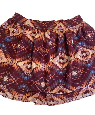 Aztec Design Short Mini Skirt Sz Small Deep Ruby Polyester Orange Arizona Jeans