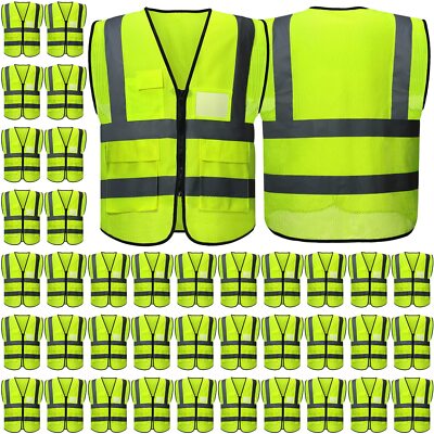 40 Pack Safety Vests Bulk Yellow Reflective High Visibility Vest with Mesh Pocke