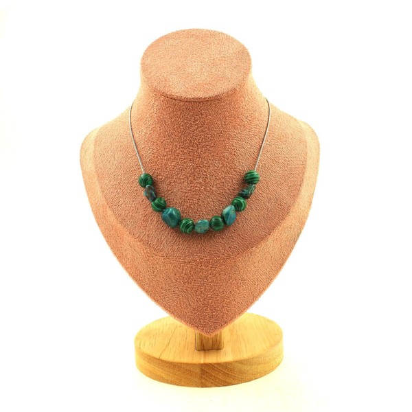 Halskette 11 Perlen Chrysocolla Der Usa + Malachit 8 Mm Kette Stahl Halskette-image