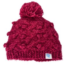 Beanie Hat Chunky Knit Pom Pom Winter Snow Red Womens One Size