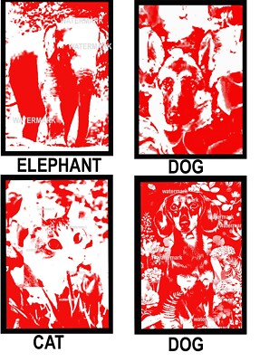 Hund Katze Elefanten Illustration Kunstdruck A5 laminiert Haustiere portofrei