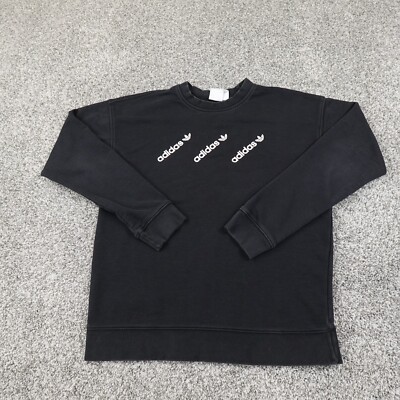 Adidas Sweater Womens XS Black Trefoil Pullover Crewneck Sweatshirt  Athletic Gym