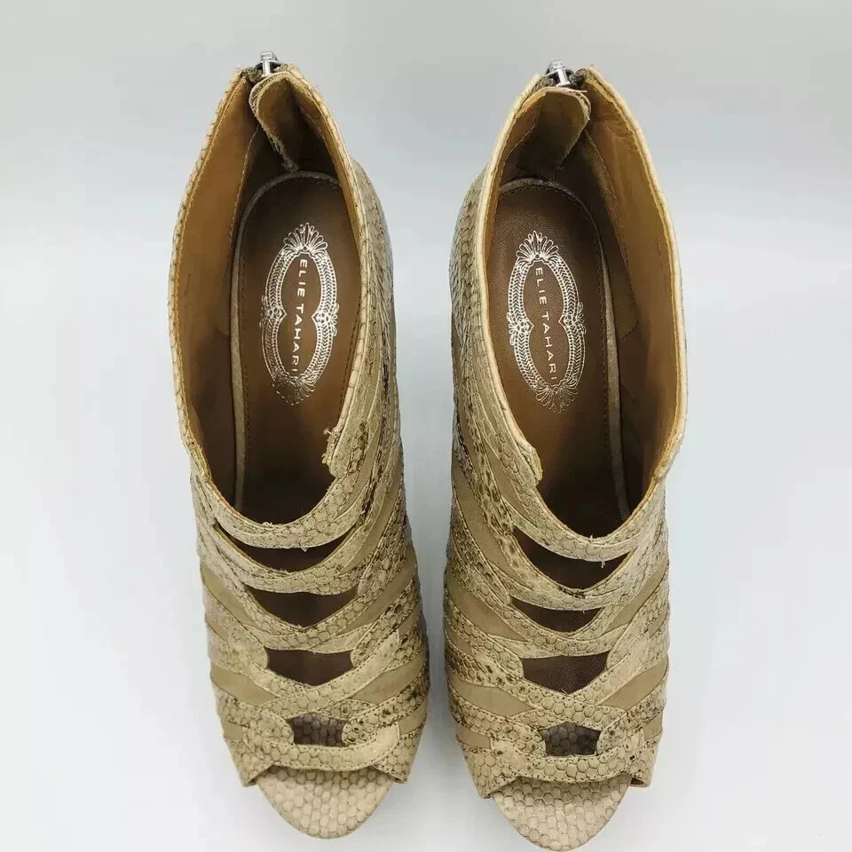Zapatos para mujer Elie Tahari EE. UU. 10,5/UE 40,5 cuero tacón al tobillo plataforma estampado serpiente Foto 4 de 4