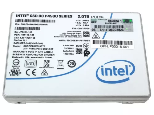 Intel DC P4500 Series 2TB SSD 2.5" U.2 NVME Solid State Drive PE2KX020T7P1 - Picture 2 of 2