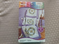 Janlynn 6 Stamped Quilt Blocks "Pansy and Butterfly" 18x18 Inches SEALED