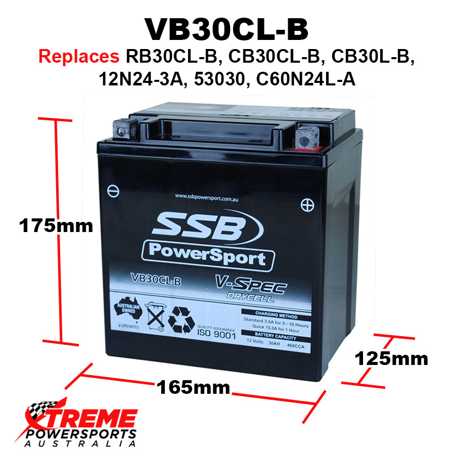 SSB 12V 460CCA 30AH VB30CL-B BMW R65 R 65 Monolever 1985-1988 V-Spec ...