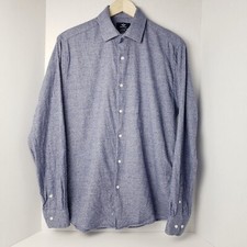 Dockers Fitted Stretch Collar Men's Heather Blue Button Up Long Sleeve Shirt Med