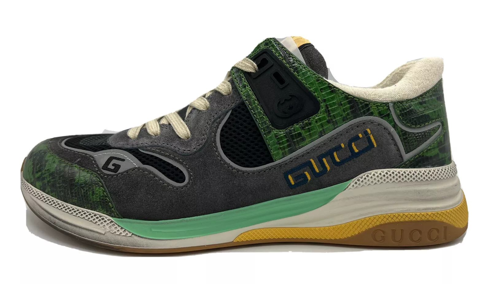 Baskets Gucci en daim multicolore et vert taille US 8,5 fabriquées en Italie