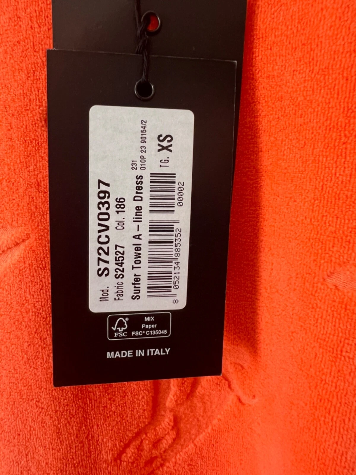 DSQUARED2 abito arancione surfista asciugamano linea A taglia XS PREZZO DI LISTINO £360