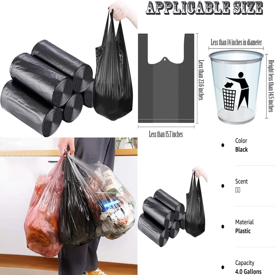 100 PCS 4 Gallon Small Trash Bags, 5 Rolls 46x60 Cm, Garbage Bags for  Kitchen