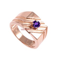 Natural Amethyst Gemstone with Rose Gold Plated 925 Sterling Silver Ring 143
