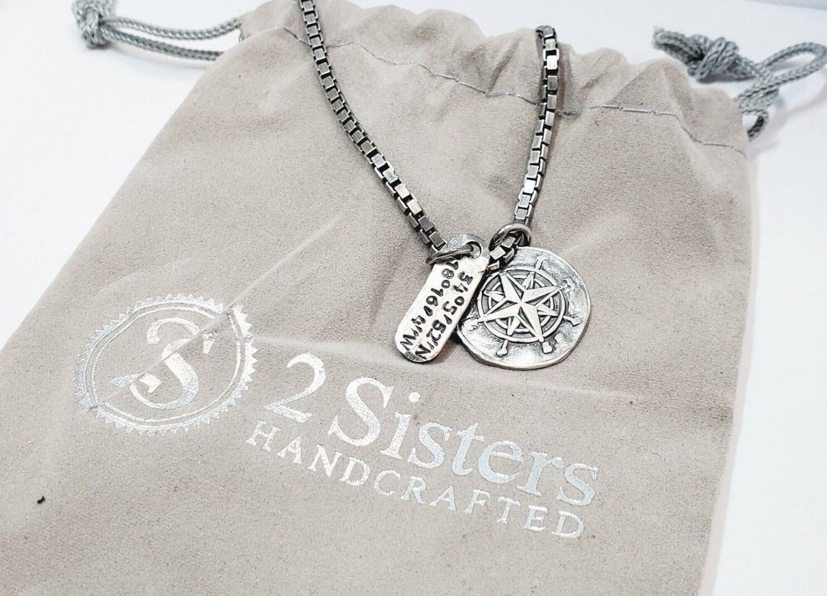 Sisters Handcrafted Personalized Coordinates Compass Sterling