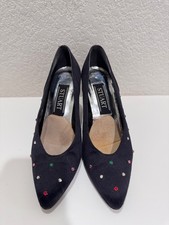 Vintage Stuart Weitzman Navy Satin Rhinestone Heels Pumps Size 8 M