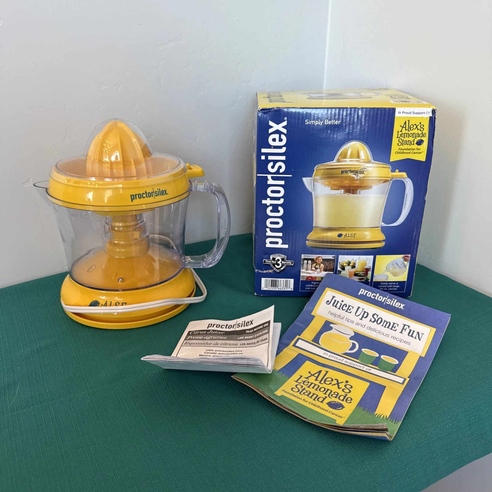 Proctor Silex Electric Citrus Juicer Yellow Tested Alex’s Lemonade Stand 34oz