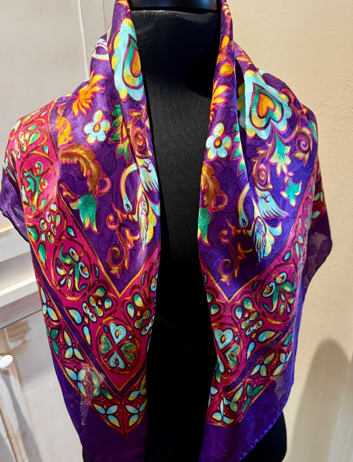 Silk scarf in a jewel-tone abstract print by Lanvin Paris