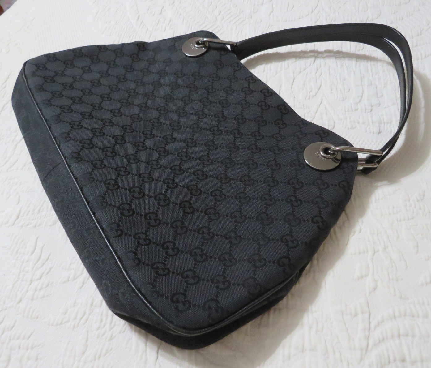 Authentic GUCCI Eclipse Black Canvas Leather Hand… - image 17