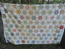 VINTAGE QUILT~FEED SACK FABRIC~STAR PATTERN~96 X 78