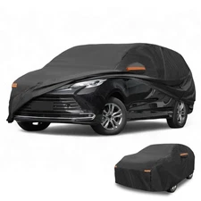Car Cover All Weather for Toyota Sienna Black 190T-PU with Left Zipper