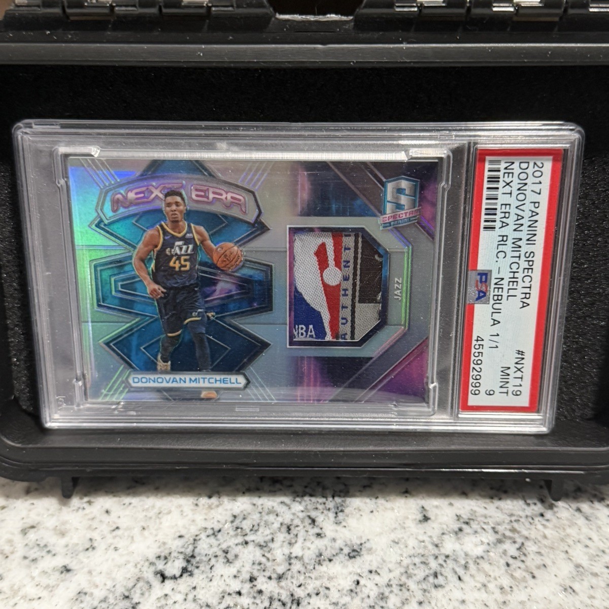 ROOKIE LOGOMAN 1/1 Donovan Mitchell 2017-18 Panini Spectra Next Era Patch PSA 9 view 3