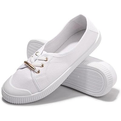 Supkicks Womens Size 9 Basic White Gold Accent Slip on Canvas Sneakers Shoes
