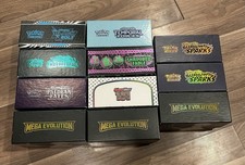 11 Empty Pokemon ETB Boxes 151-Paldean Fates-Surging Sparks-Mega Evolution